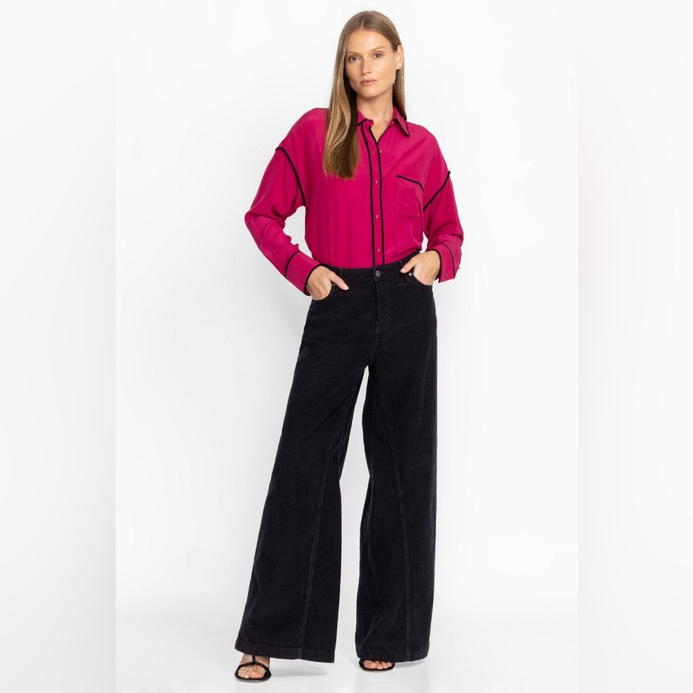 Johnny Was SUKI WIDE LEG JEAN Corduroy Black Size 30 EUC